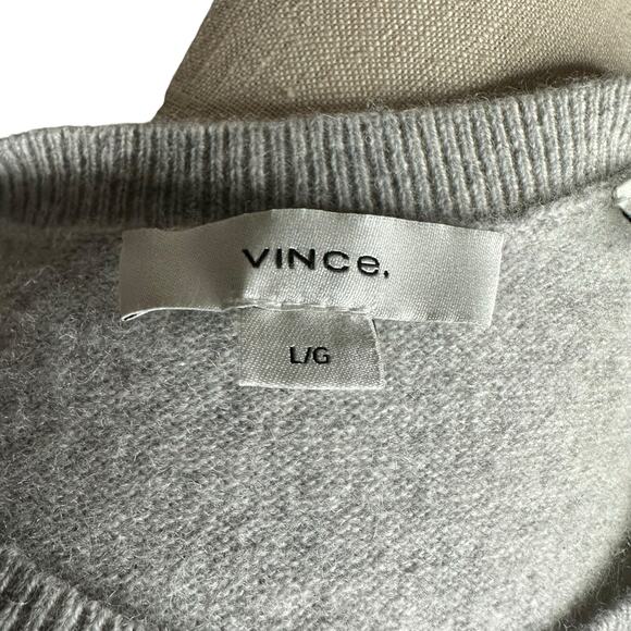 VINCE Gray Wool Blend Cashmere Short Sleeve Crew Neck Knit Sweater Size Large - Picture 7 of 7